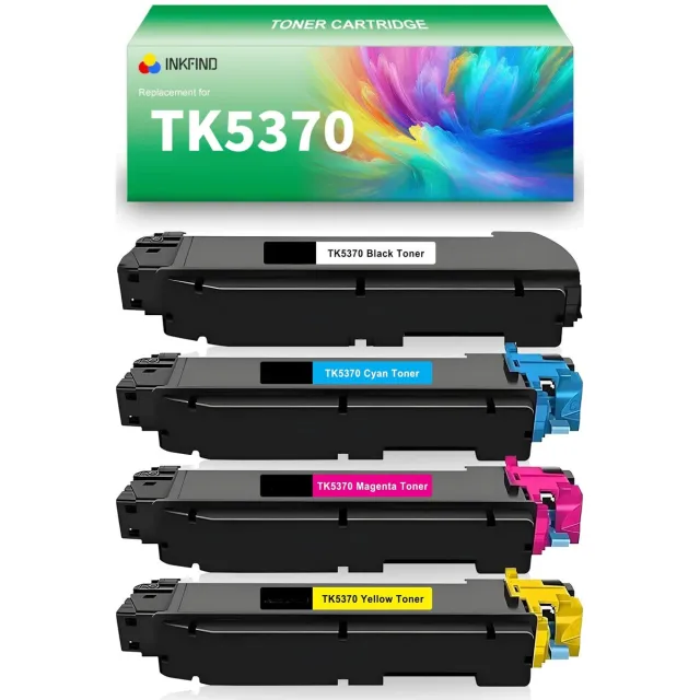 INKFIND TK-5370 tonercartridge multipack van 4 stuks (Zwart+Cyaan+Magenta+Geel) compatibel met Kyocera TK5370 TK-5370K TK-5370C TK-5370M TK-5370Y toner cartridge - 4-pack BK/C/M/Y Zwart/Cyaan/Magenta/Geel