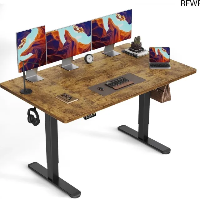 RFWR Hoogteverstelbaar Elektrisch Bureau 160 x 80 cm - Ergonomisch Sta-Zit Bureau met Kabelbeheer en Geheugenfunctie Bruin