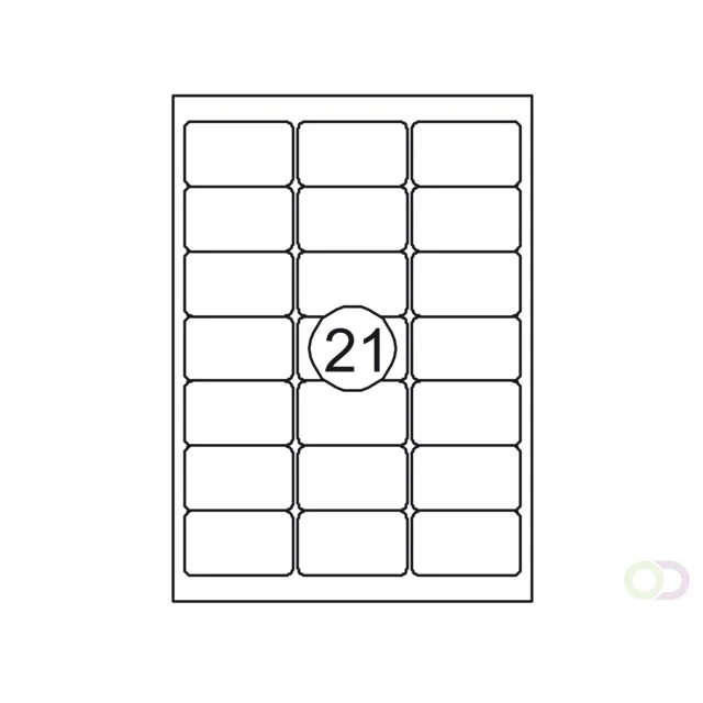 Q-CONNECT etiketten, wit, ronde hoeken, 63,5 x 38,1 mm, 100 vel, 21 etiketten per vel
