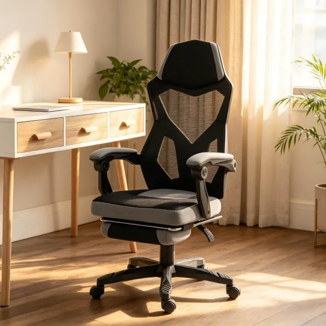 MODFU Gamingstoel - Ergonomisch Met Mesh Rugleuning En Voetsteun - Zwart Grijs
