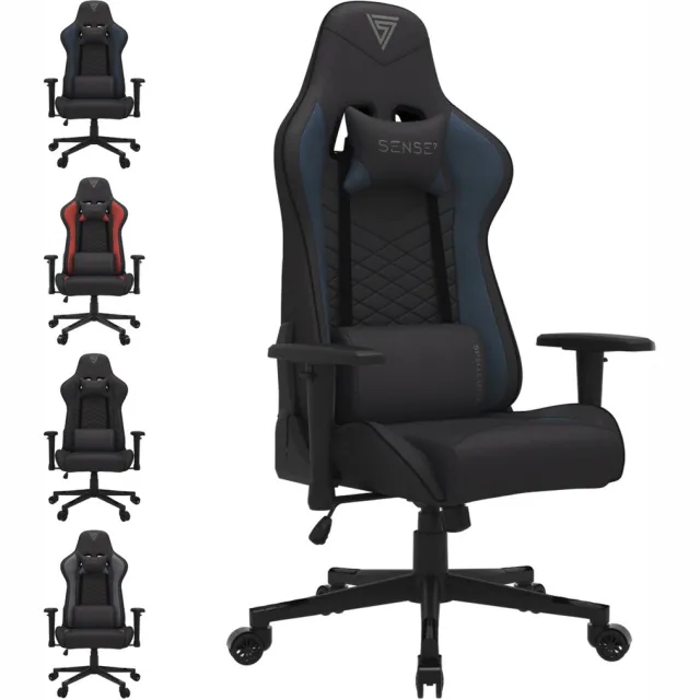 SENSE7 Spellcaster - Gamestoel Stof - Ergonomische Bureaustoel - Belastbaar tot 150kg - 2D Armsteunen & Kussens - Zwart/Blauw