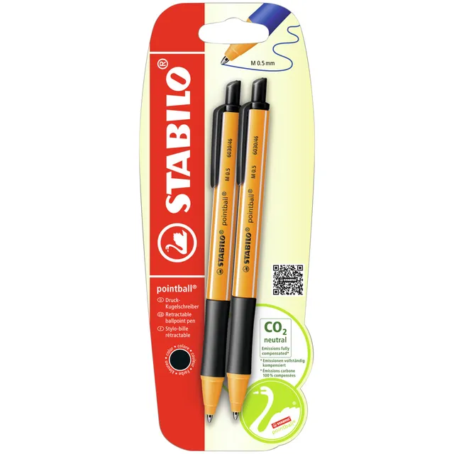Stabilo Balpen STABILO pointball 6030/46 medium zwart blister à 2 stuks