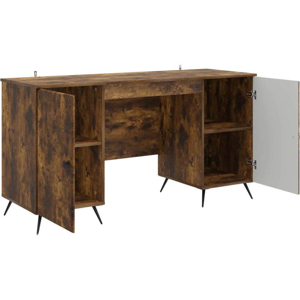 vidaXL Bureau Gerookt eiken 142,5 x 50 x 75 cm Bewerkt hout, foto 3
