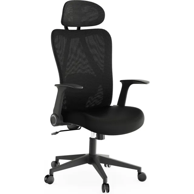 SENSE7 Noxo Ergonomische Bureaustoel van Mesh - Opklapbare Armleuningen - Verstelbaar - Tot 150kg - Hoofdsteun - Zwart