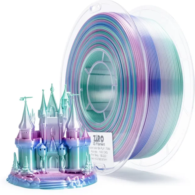 Ziro 3D ZIRO Silk PLA Filament 1.75mm – 1KG – Aqua Sky – Betoverende Glanzende Pastel Regenboogoverloop – 3D Printer Filament