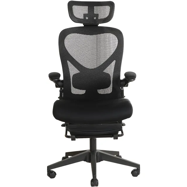 REDOM Ergonomische bureaustoel - Verstelbare hoofdsteun en lendensteun - Opklapbare rugleuning - Voetensteun - Mesh - Zwart - 62 x 48,5 x 129 cm
