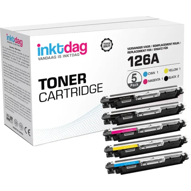 inktdag toner cartridge voor HP 126A/ HP CE310A, CE311A, CE312A, CE313A 2 zwart + 3 kleuren (5 stucks) voor HP TopShot LaserJet Pro M-270 Series, Pro M275, Pro M275nw, Pro M275s, Pro M275t ,Pro M275u, Pro CP1000 Series, Pro CP1020 Series Zwart (HP CE310A) x 2