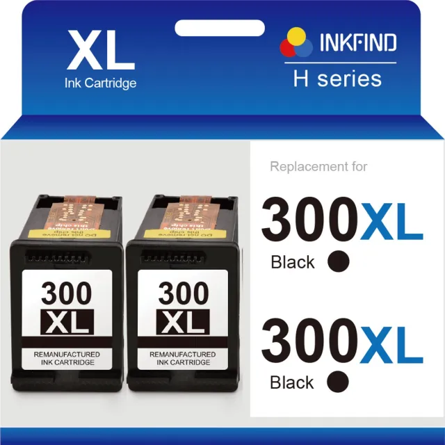 INKFIND 300XL Inktcartridge compatibel met HP 300 HP 300XL HP300XL HP300 HP CC641EE Hoge Capaciteit - 2-pack Zwart Zwart x 2