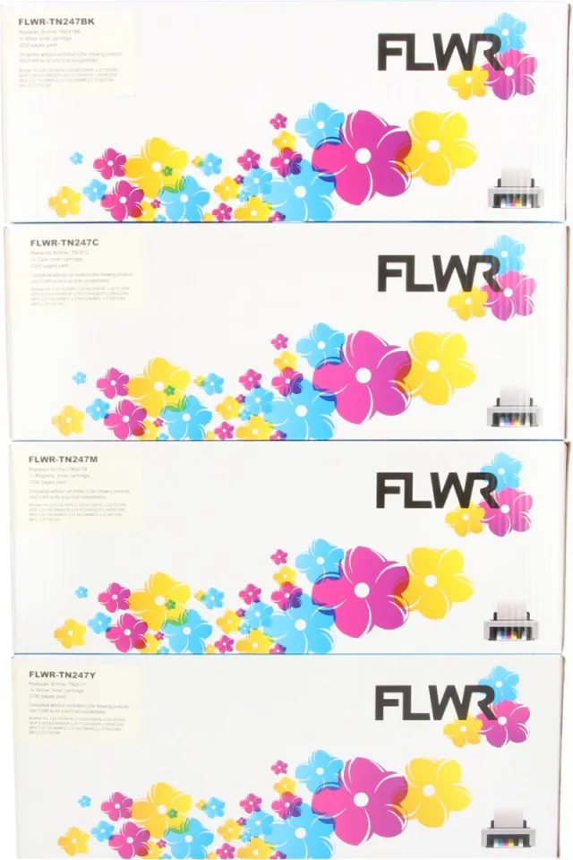 FLWR Multipack inktcartridges voor Brother TN-247 - Premium Huismerk Brother TN-247 inkt - 4x Brother TN-247 toners (hoge capaciteit) o.a. geschikt voor Brother DCP L2410CDW, Brother DCP L3550CDW, Brother HL L3210CW, Brother HL L3230CDW Zwart & Kleur