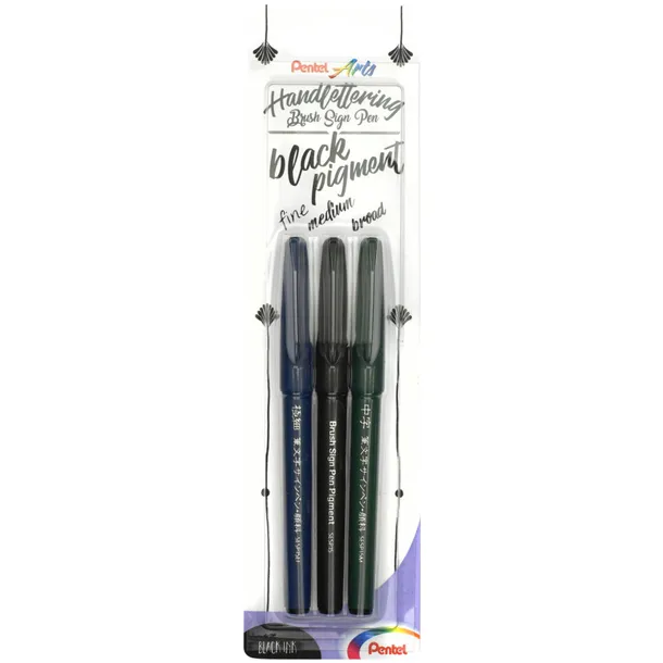 Pentel Brushpen Pentel XSESP15 zwart blister à 3 stuks