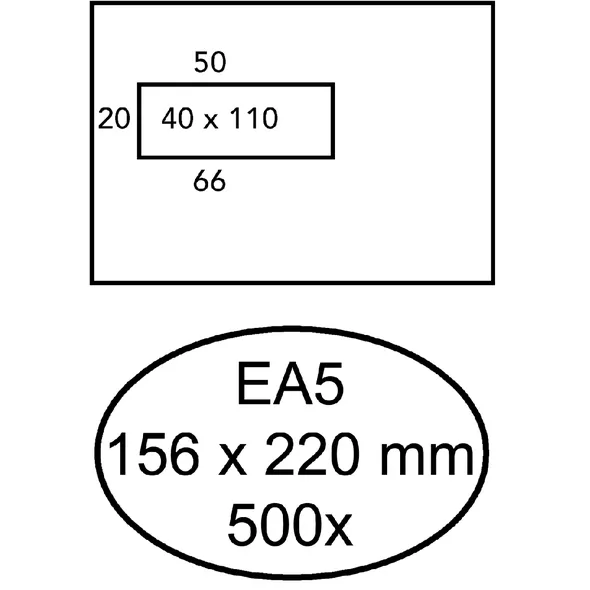 Hermes Envelop Hermes EA5 156x220mm venster 4X11links 500 stuks