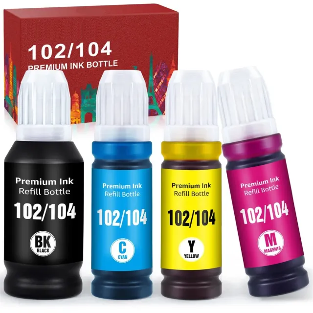 WeCare Premium inkt geschikt voor Epson Ecotank 102 / 104 - Zwart en kleur - 70ML ET-2700, ET-2712, ET-2714, ET-2715, ET-2720, ET-2721, ET-2726, ET-2810, ET-2812, ET-2814, ET-2815, ET-2820, ET-2825, ET-4700, ET-4800 Multipack 4 Inktflessen
