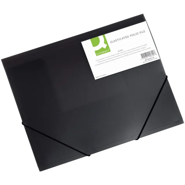 Q-Connect elastomap, A4, 3 kleppen en elastieken, transparant PP, zwart