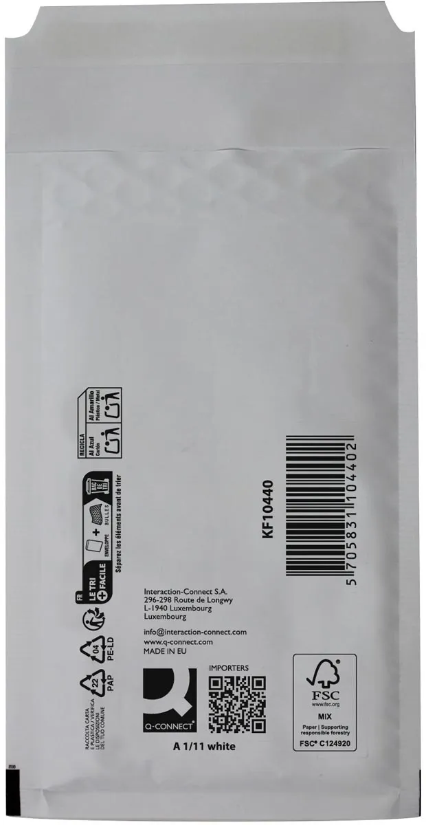 Q-CONNECT luchtkussenenveloppen, wit, 1-A, 120 x 175 mm, doos van 200 stuks