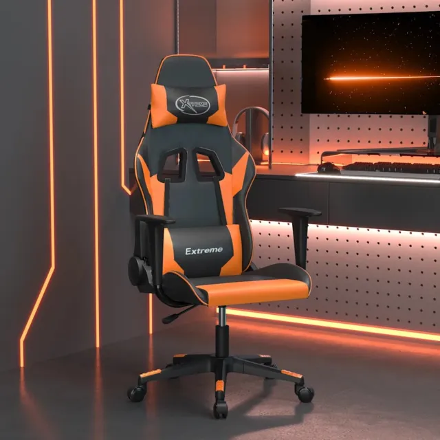 vidaXL Massage - gamestoel - kunstleer - zwart - en - oranje zwart en oranje