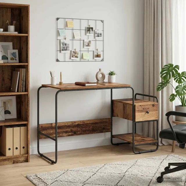 vidaXL Bureau met opbergruimte Oud hout 131,5 x 50 x 75,5 cm bruin, foto 2