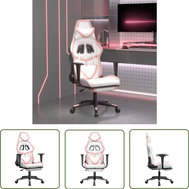 vidaXL Gamestoel - met - voetensteun - kunstleer - wit - en - roze wit en roze