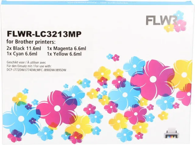 FLWR Cartridges / Brother LC-3213 Multipack / zwart en kleur / Geschikt voor Brother Zwart 2x