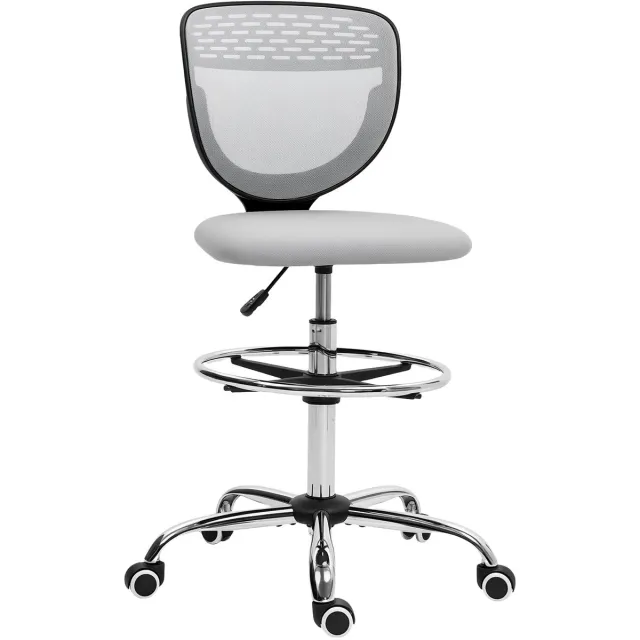 Vinsetto Staande Bureaustoel-Polyester-59L x 59B x 106-126H cm-Lichtgrijs