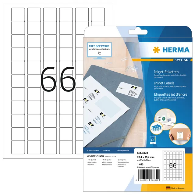 Herma Etiket HERMA 8831 25.4x25.4mm mat wit 1650 stuks