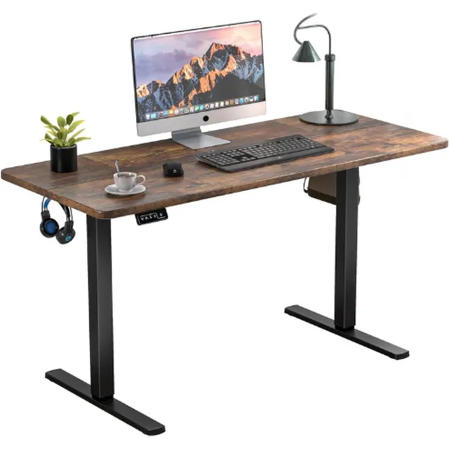 Thuys Elektrisch In Hoogte Verstelbaar Bureau – 110 X 60 Cm – Ergonomische Tafel Voor Kantoor – Zwart Frame – Roestbruin Bureaublad