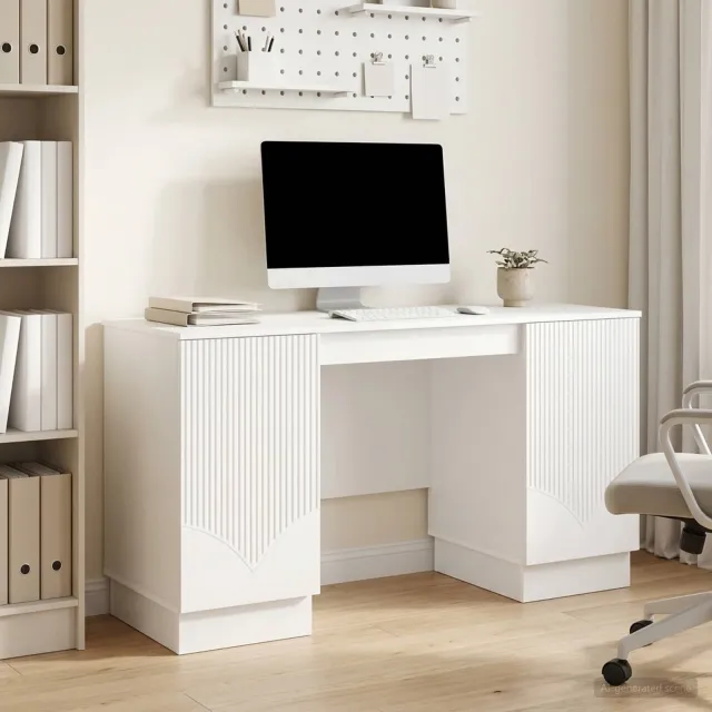 vidaXL Bureau Hoogglans Wit 142,5 x 50 x 75 cm Bewerkt hout, foto 2