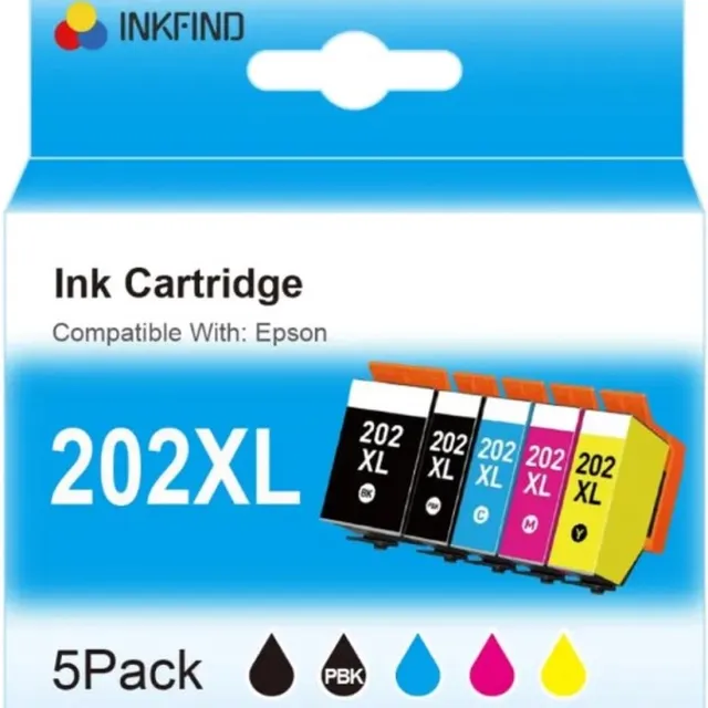 INKFIND 202XL inktcartridges voor Epson202 Epson 202 Epson202XL Epson 202XL multipack (1*zwart, 1*foto zwart, 1*cyaan 1*magenta 1* geel) Multipack van 5 stuks voor Expression Premium XP 6000, XP 6005, XP 6100 en XP 6105 Photo Zwart x 1, Zwart x 1, Cyaan x 1, Magenta x 1, Geel x 1