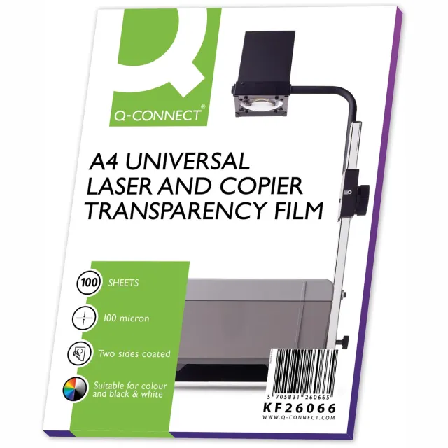 Q-Connect overhead transparanten voor laserprinter, ft A4, pak van 100 vel