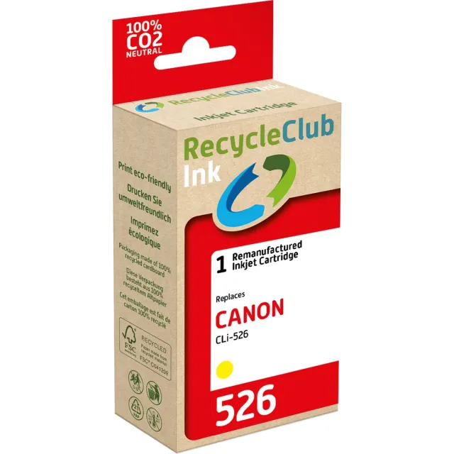 RECYCLECLUB inktcartridge - Inktpatroon - Geschikt voor Canon - Alternatief voor Canon CLi-526 Yellow - Geel 9ml - 610 pagina's