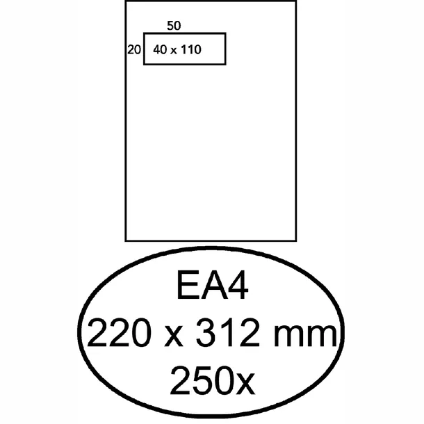 Hermes Envelop Hermes akte EA4 220x312mm venster links 4x11cm zelfklevend wit doos à 250 stuks