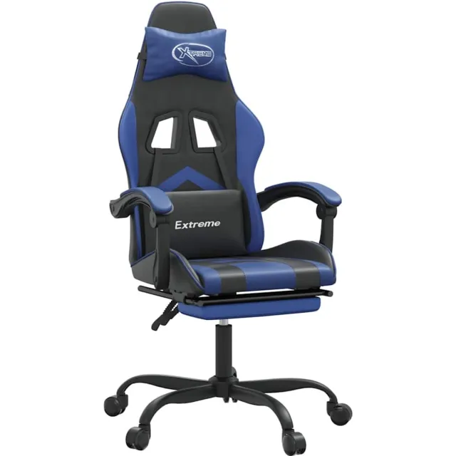 vidaXL Gamestoel - draaibaar - met - voetensteun - kunstleer - zwart - en - blauw zwart en blauw