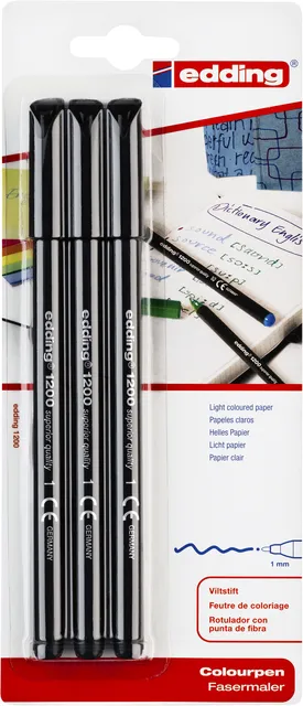 Edding Fineliner edding 1200 001 fijn zwart blister à 3 stuks