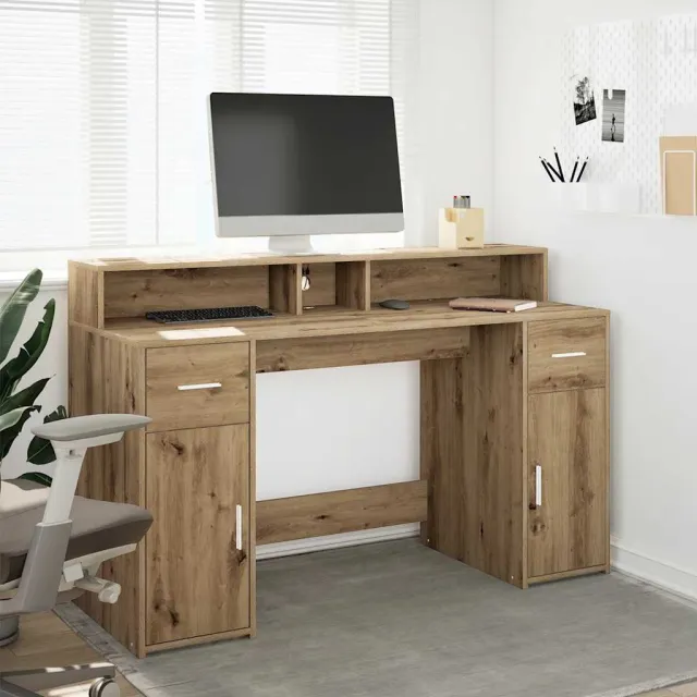 vidaXL Bureau Artisanaal eiken 140 x 55 x 91 cm Bewerkt hout, foto 2