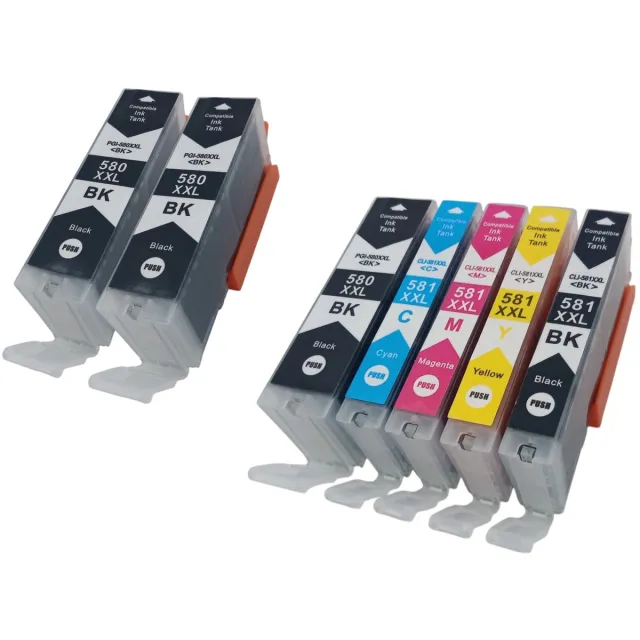 KATRIZ Inkt PGI-580XXL / CLI-581XXL – 7-Pack Huismerk – Met Chip – XXL | Geschikt voor canon TR7550/TR8550/TS6150/TS6151/TS6250 / TS6251/TS6350/TS8150/TS8151/TS8152/TS8250/TS8251/TS8252/TS8350 / TS9150/TS9155/TS9550/TS9551 C/TS705 Zwart, foto zwart,Cyaan, Magenta, Geel