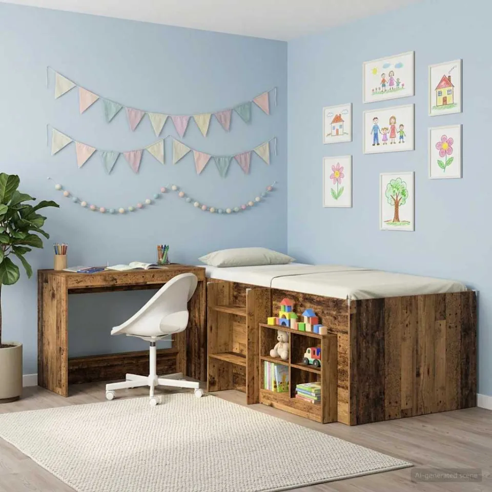 vidaXL Bed Bureau Oud hout Bewerkt hout 100 x 45 x 75 cm bruin, foto 3