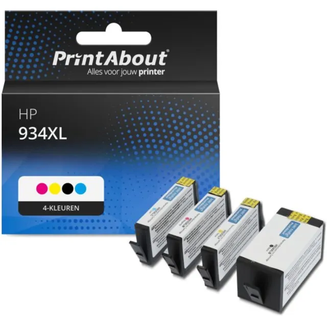 PrintAbout huismerk Inktcartridge 934XL (C2P23AE) 4-kleuren Multipack Hoge capaciteit geschikt voor HP