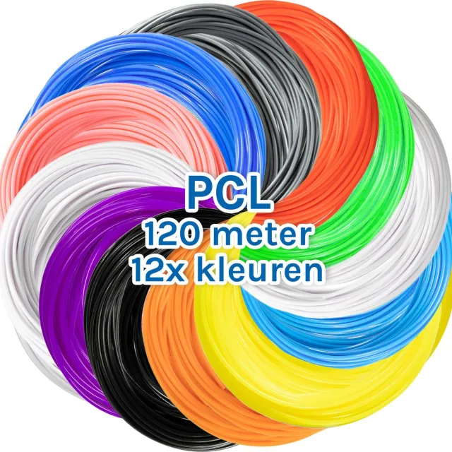 3D&print PCL Filament Pakket - 12 kleuren - 1,75mm - 12 x 10 meter - 3D pen vullingen – 3d pen filament zwart