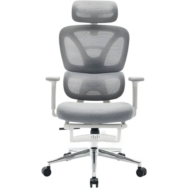 Happiq Ergonomische mesh bureaustoel - hoge rugleuning met verstelbaar lendensteun, 3D armleuningen, hoofdsteun en voetensteun - Zwart/Grijs Black and Gray