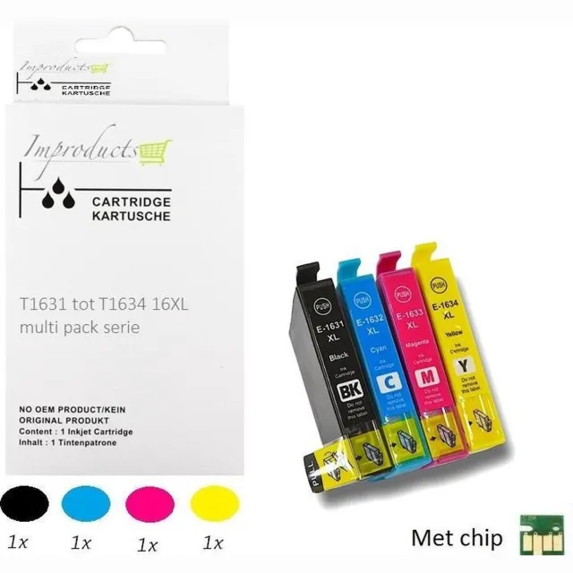 Improducts Inkt cartridges - Alternatief Epson 16XL 4 pack new chip v4 Multicolor - Zwart, Cyaan, Magenta, Geel
