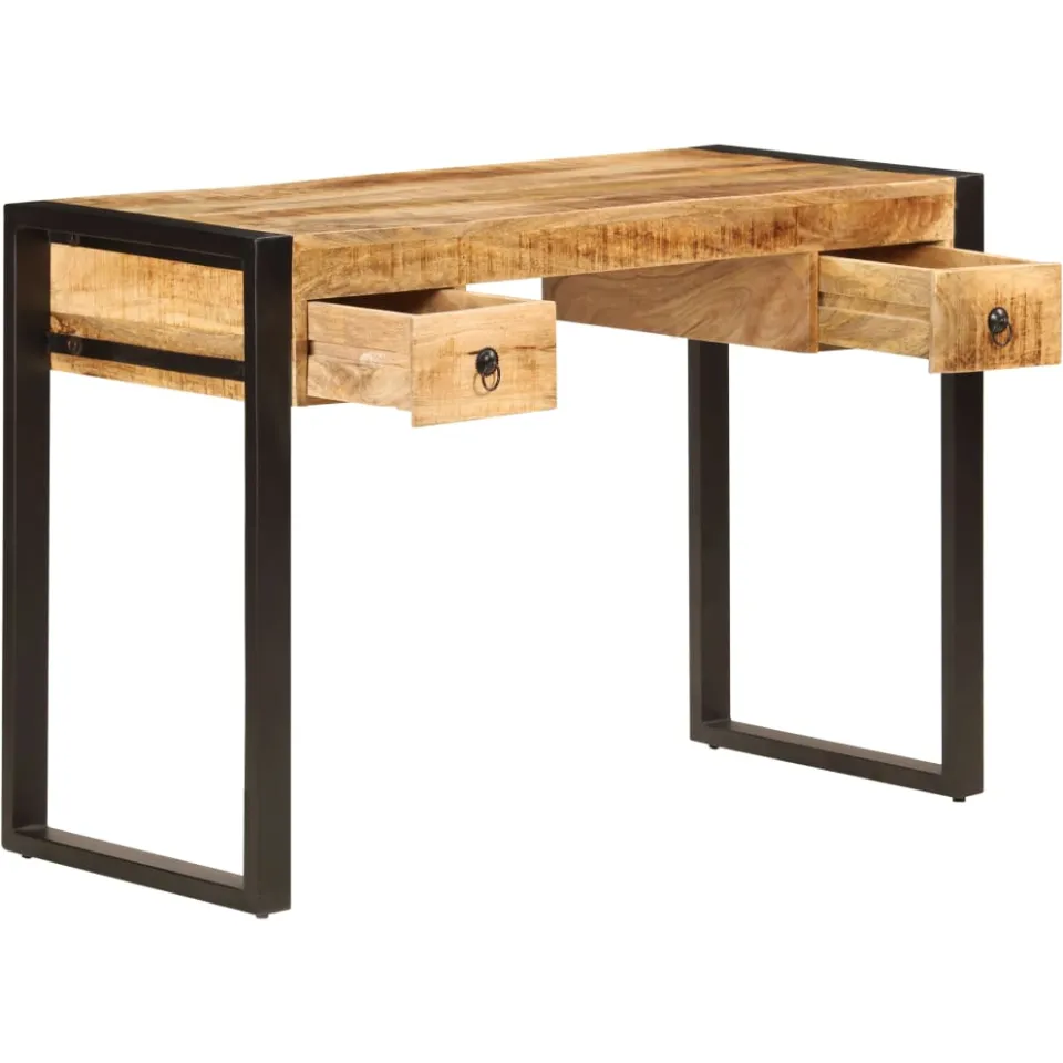 vidaXL Bureau met 2 lades 110x50x77 cm massief mangohout bruin, foto 3