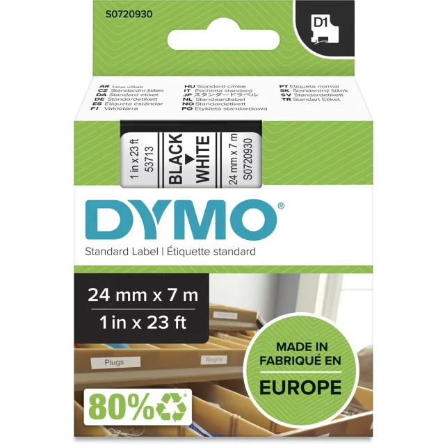 Dymo D1 tape 24 mm, zwart op wit