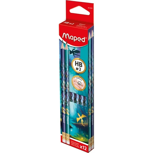 Maped Potlood Maped Dragon HB met gum assorti 12 stuks