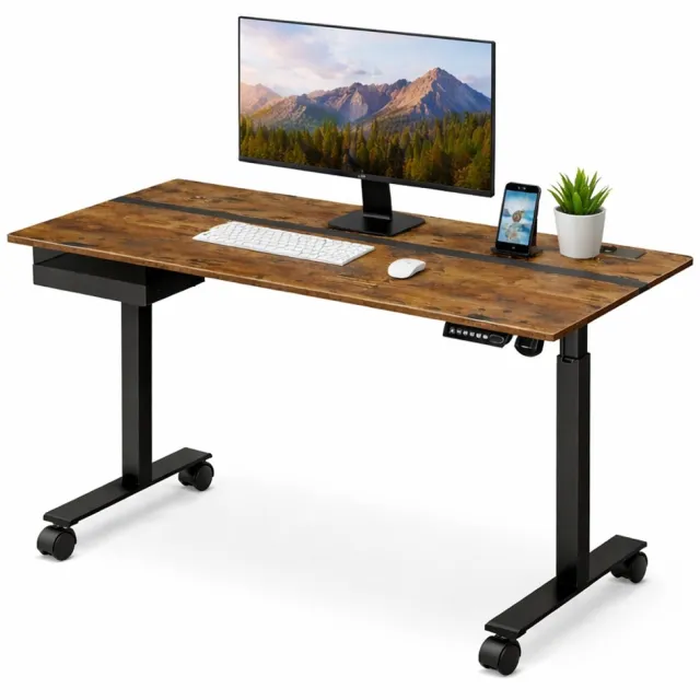 Signature Home Elektrisch Zit-Sta Bureau 160x70 cm – Verstelbaar Bureau met Geheugenfunctie - Wielen & Haak – Ergonomisch Sta Zit Bureau – Hoogte 72-120 cm – Bruin/Zwart Bruin - Zwart