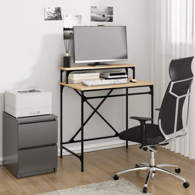 vidaXL Bureau 80x50x90 cm bewerkt hout en ijzer sonoma eikenkleurig, foto 2
