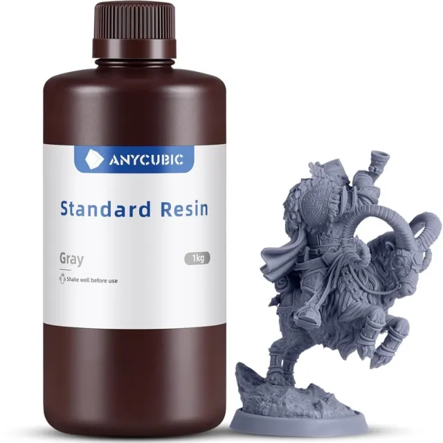 Anycubic Standard Resin Gray 1kg – UV Resin voor LCD 3D Printers – Snelle Uitharding – Hoge Nauwkeurigheid – Lage Krimp – 365–410nm – Standaard Hars voor Miniaturen & Prototyping
