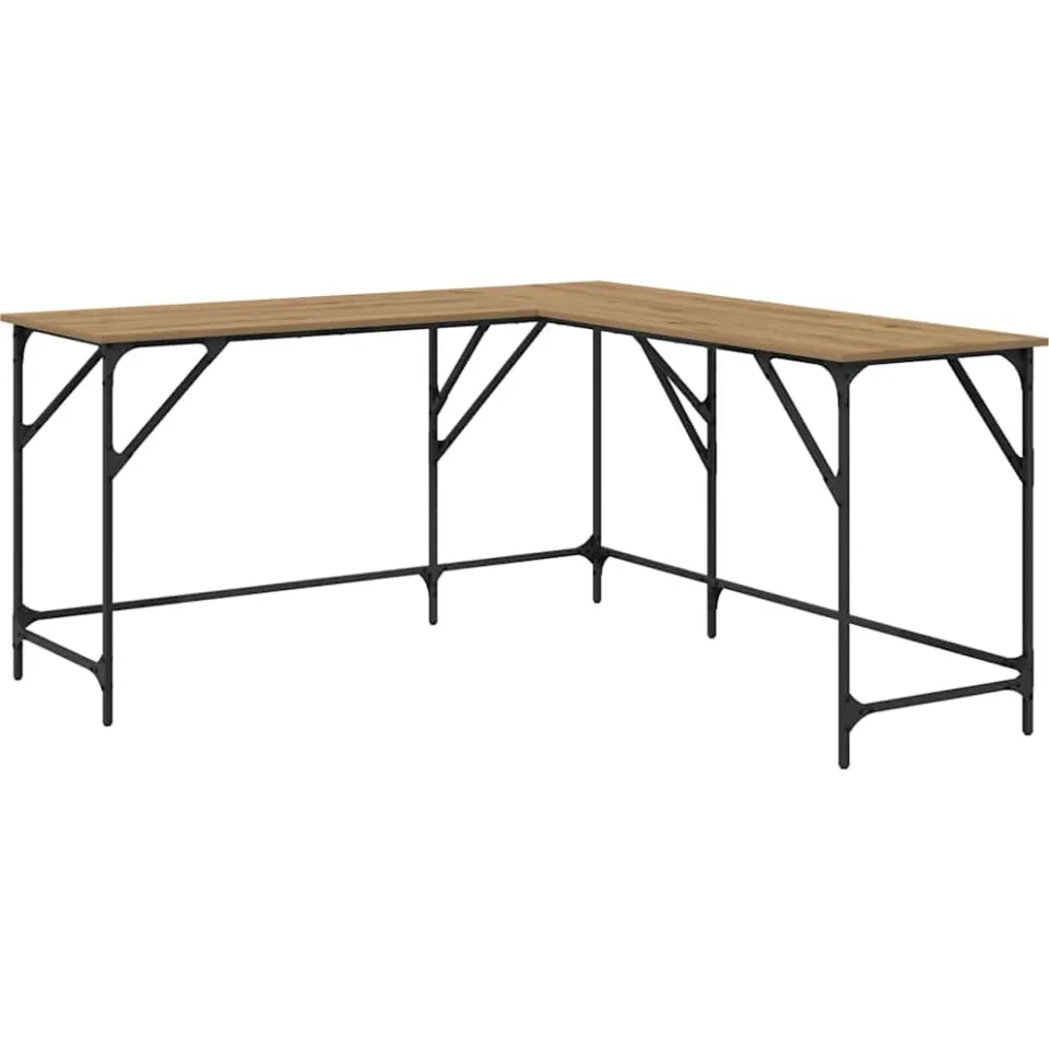 vidaXL Bureau Artisan Eiken Bewerkt hout 149 x 149 x 75 cm Bruin