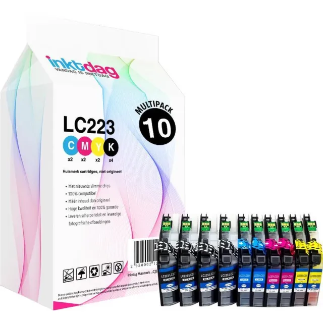 inktdag inktcartridge voor Brother LC223 LC221 brother inktpatronen multipack van10 stuks (4*BK, 2*CMY) geschikt voor printers Brother DCP-J4120 DW , DCP-J562 DW Brother MFC-J4420 DW , MFC-J4620 DW , MFC-J480 DW, MFC-J485 DW ,MFC-J5320 DW, MFC-J5620 4xZwart/2xCyaan /2x Magenta / 2xGeel