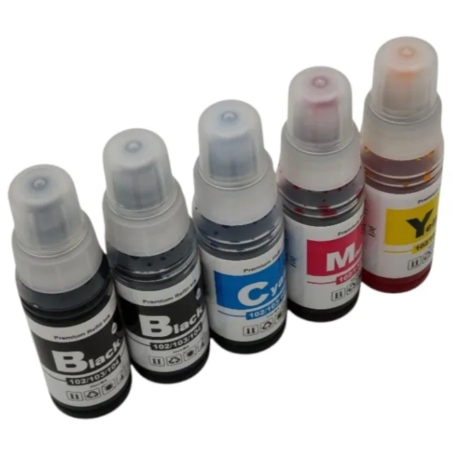 KATRIZ huismerk voor Epson 104/102/103 Zwart(2x), Cyaan(1x) ,Magenta (1x),Geel(1x) |5 x 70ML | EcoTank ET-2710 / ET-2711 /ET-2712 / ET-2714 / ET-2720 / ET-2726 / ET-2751 / ET-2810 / ET-2815 / ET-2820 / ET-4700 2x Zwart, Cyaan, Magenta,Geel