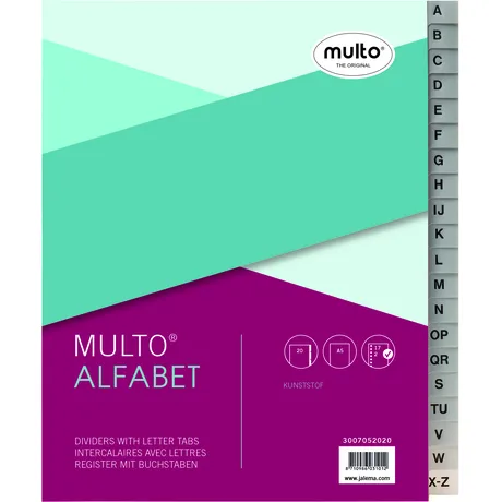 Multo Tabbladen Multo A5 17-gaats alfabet PP grijs zwart