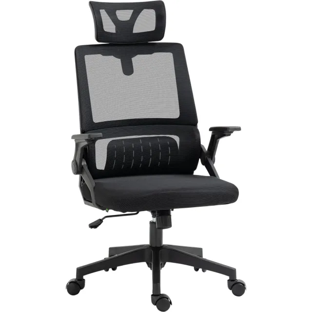 Welltin RROLIPO Ergonomische Bureaustoel - Mesh Bureaustoel met Verstelbare Hoofdsteun en Lendensteun - Computerstoel met Armleuningen - Draaistoel met Wippfunctie - Zwart - 58 x 61 x 102-119 cm - Zithoogte 42-50 cm